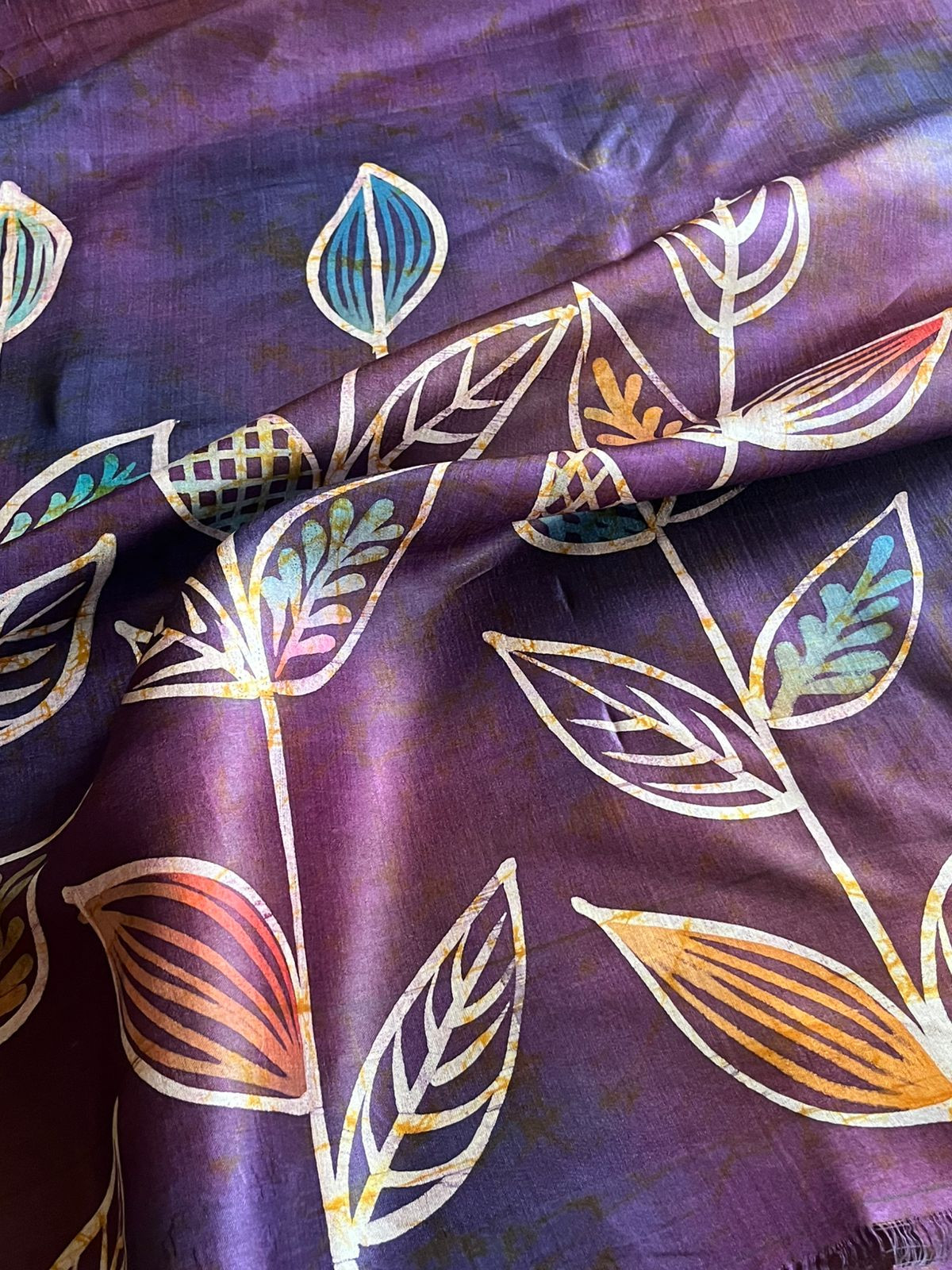 Very exclusive Pure Tussar Silk Saree with Wax Batik Handwork - Shades of Purple