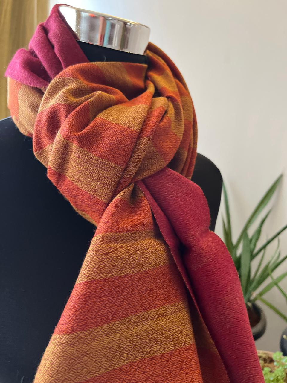 Very stylish Reversible Pure Wool Handwoven Stole - Autumn Whisper