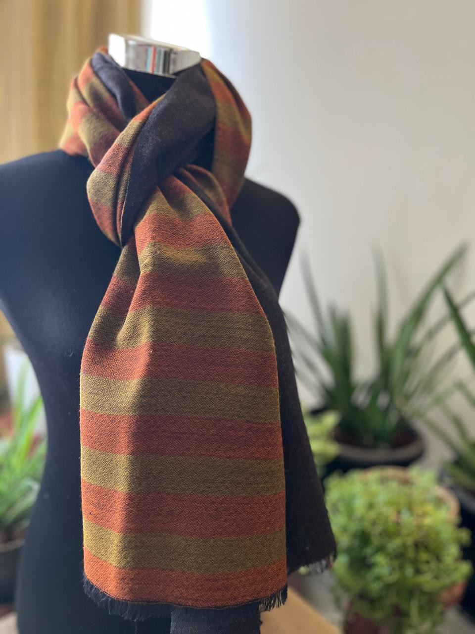 Very stylish Reversible Pure Wool Handwoven Stole -Spiced Honey