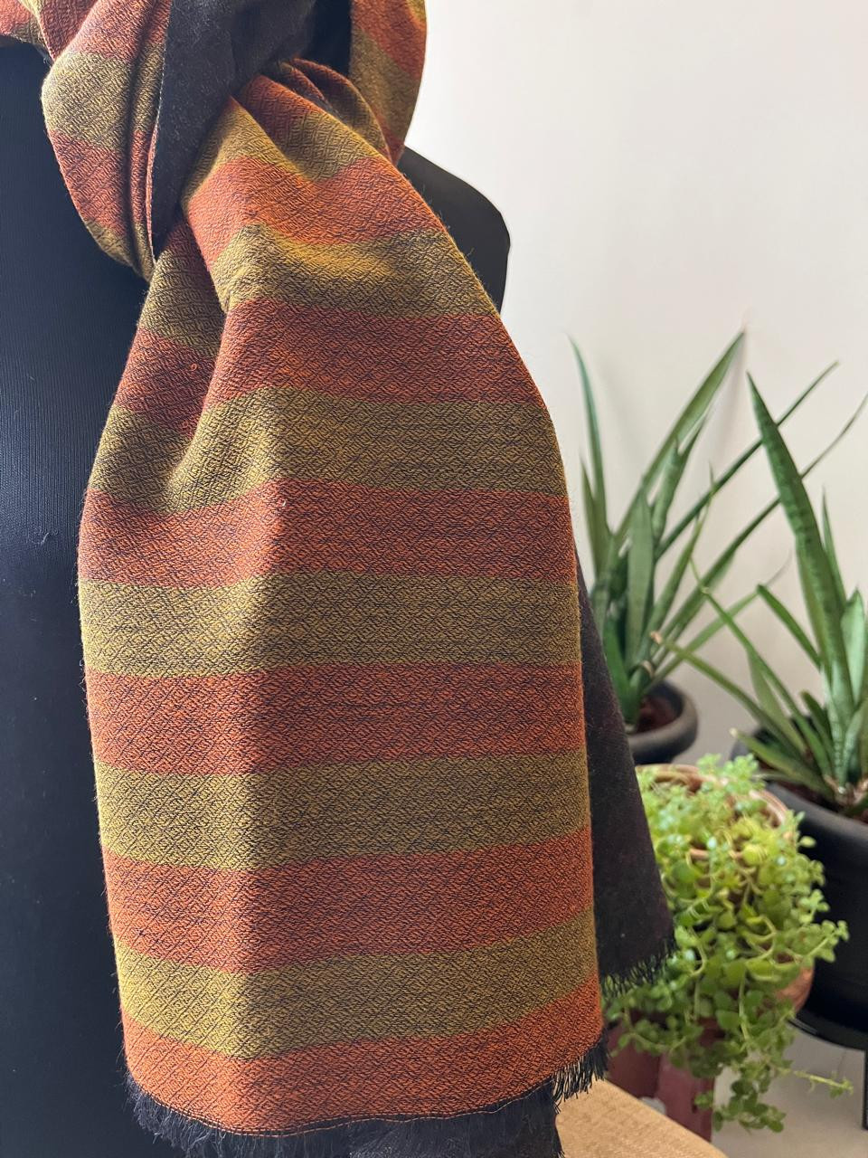 Very stylish Reversible Pure Wool Handwoven Stole -Spiced Honey