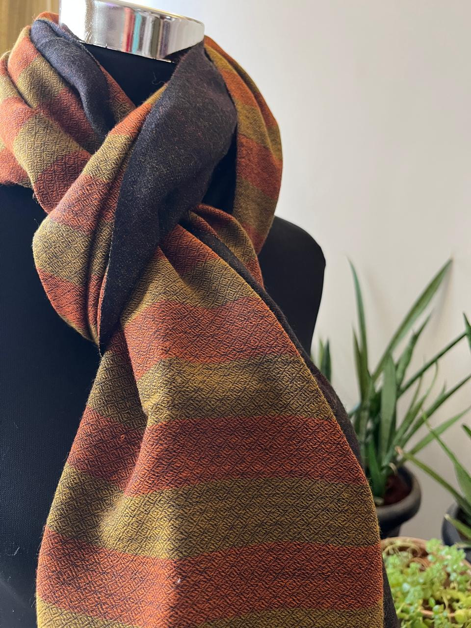 Very stylish Reversible Pure Wool Handwoven Stole -Spiced Honey