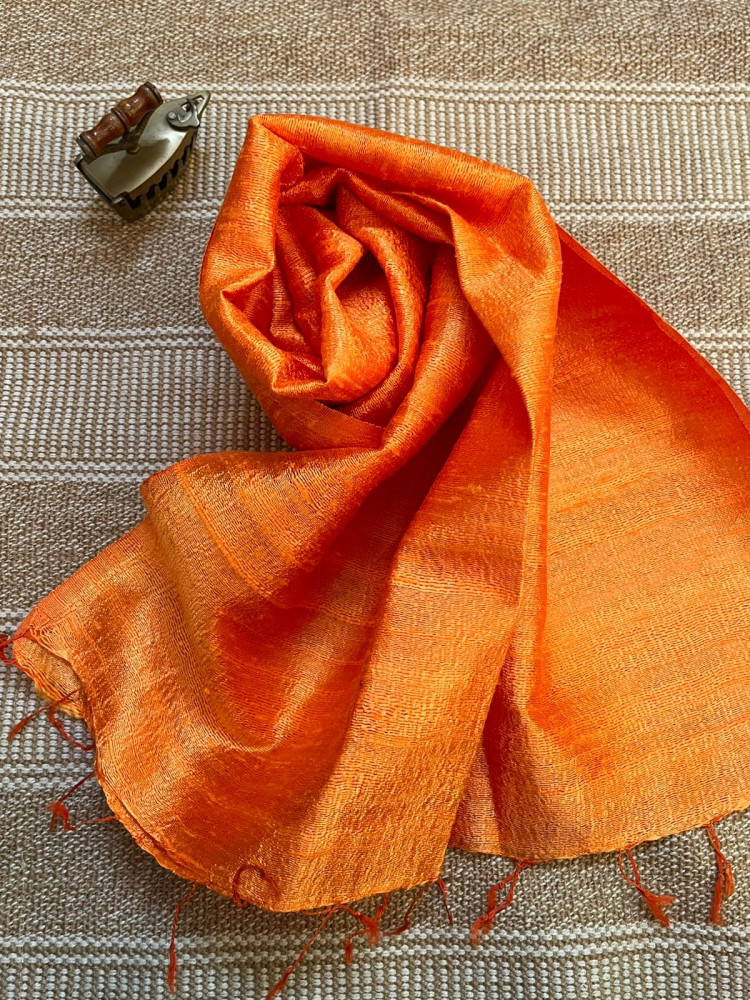 Image of Vibrant pure Raw Silk Stole - Solid - Orange