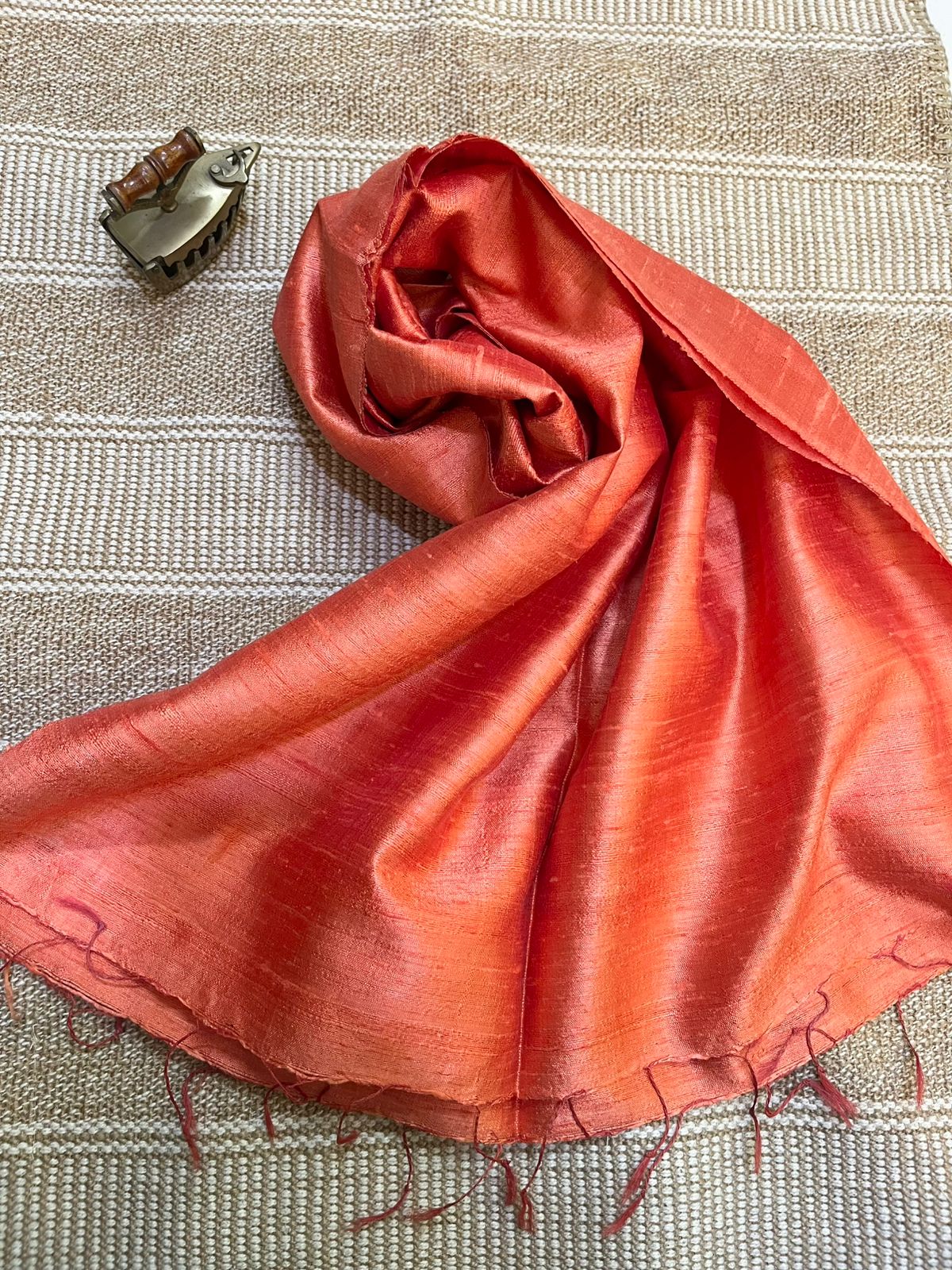 Vibrant pure Raw Silk Stole - Peach
