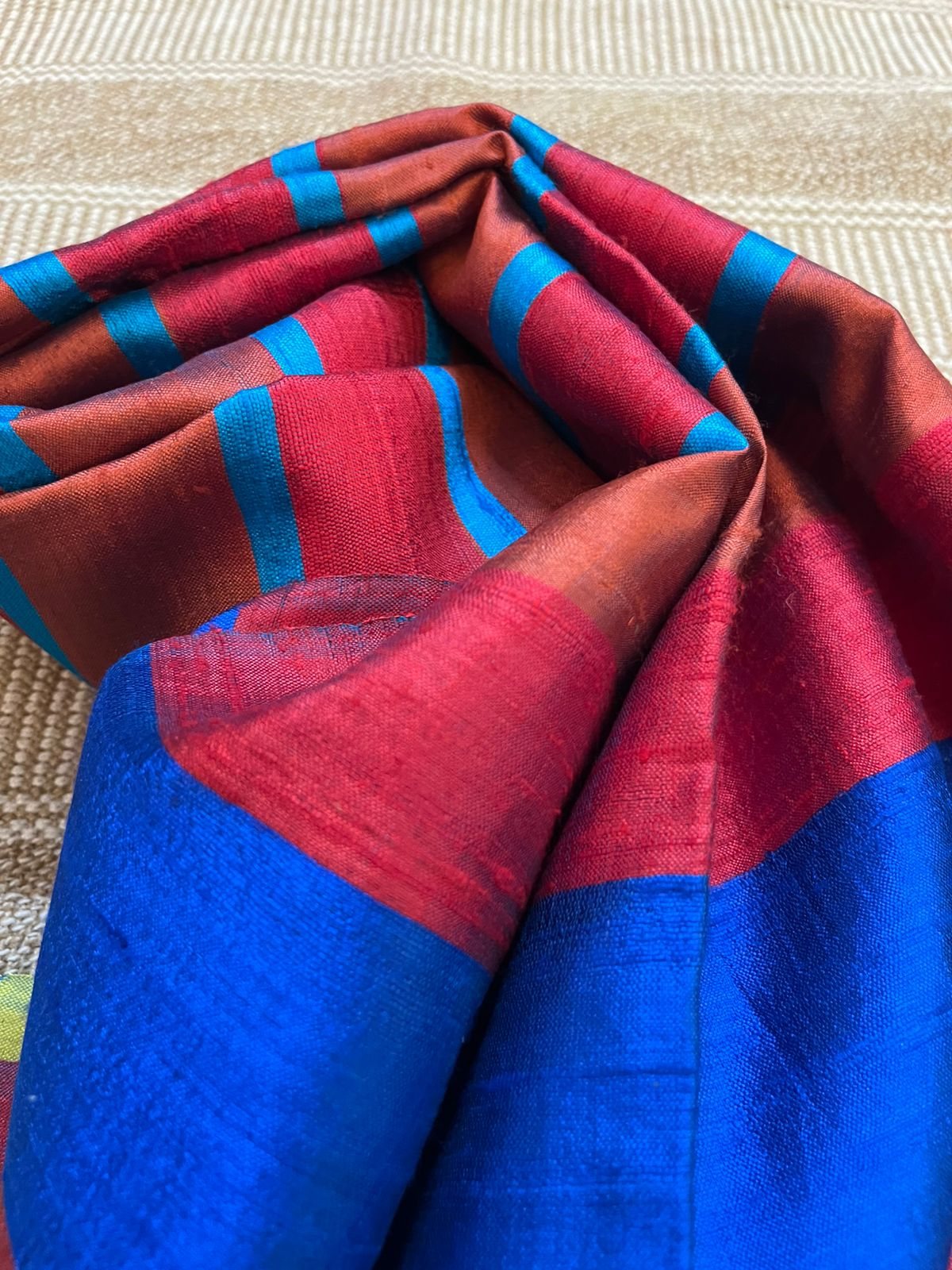 Vibrant pure Raw Silk Stole - plain with striped contrast borders - multicolour