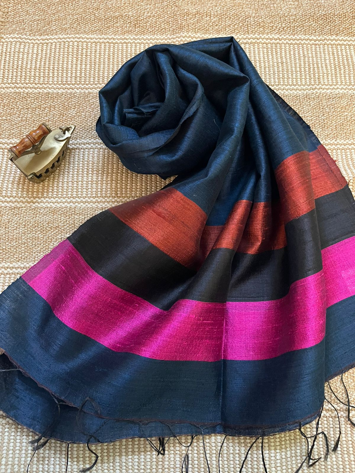Vibrant pure Raw Silk Stole - Multicolour