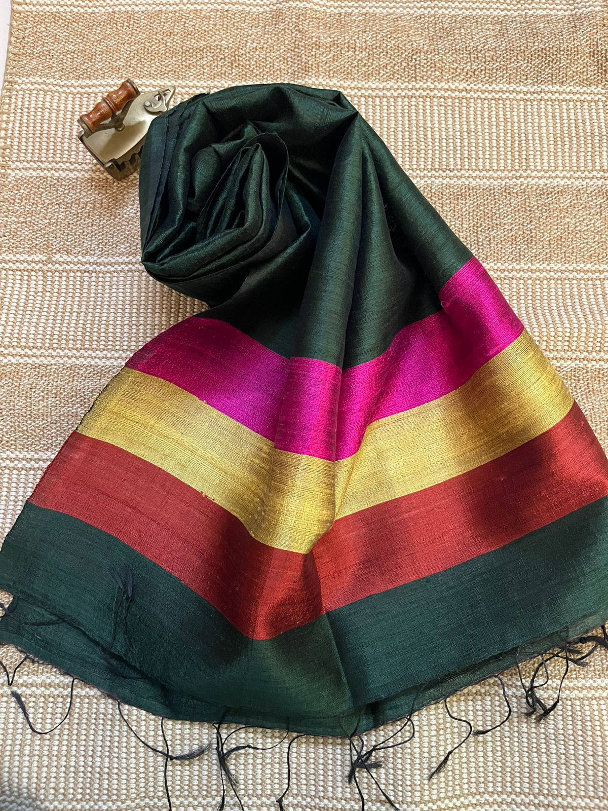 Vibrant pure Raw Silk Stole - Multicolour