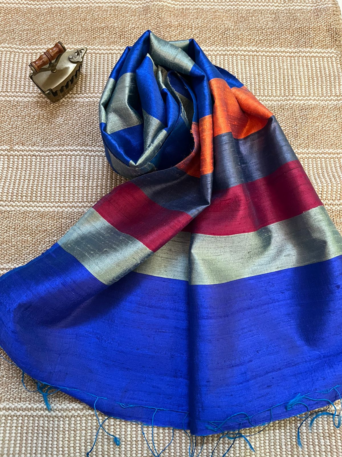 Vibrant pure Raw Silk Stole - Multicolour