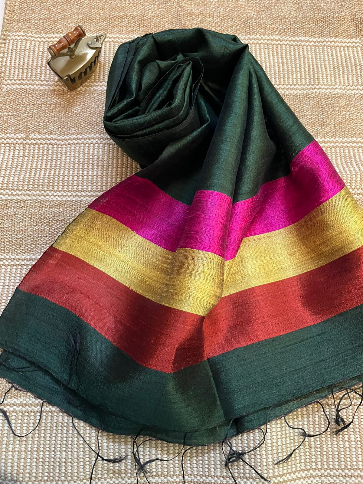 Vibrant pure Raw Silk Stole - Multicolour
