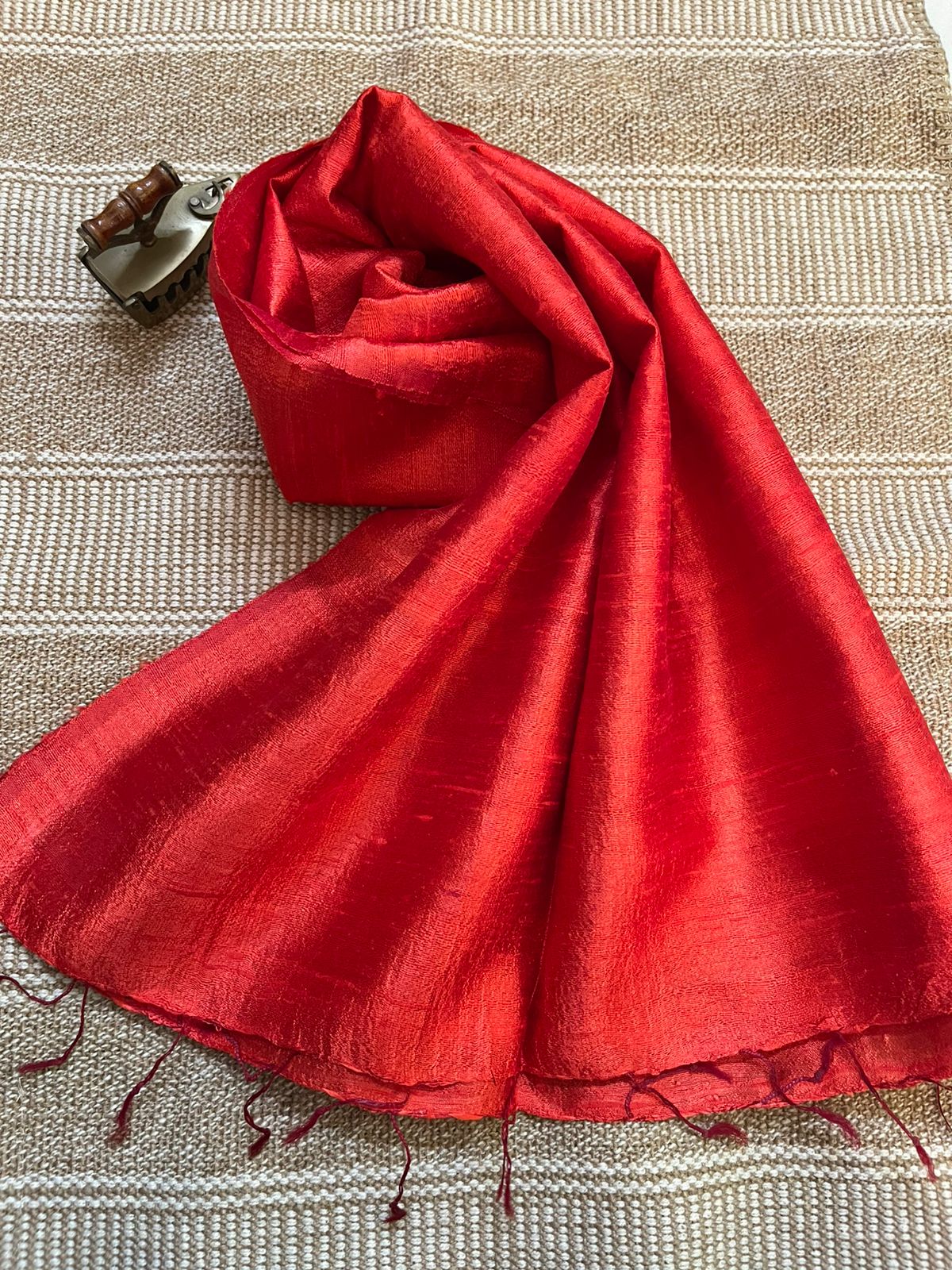 Vibrant pure Raw Silk Stole - Solid - Red