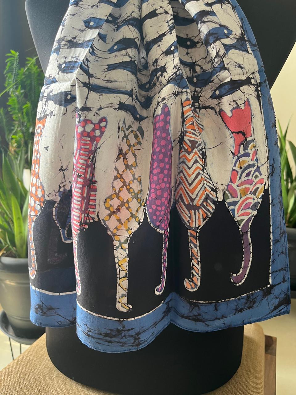 Pure Soft Silk Stole with Hand Wax Batik work - For Cat Lovers - Wax and Whiskers