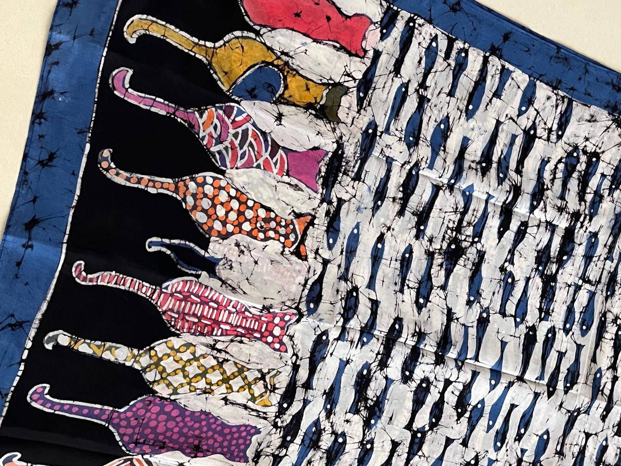 Pure Soft Silk Stole with Hand Wax Batik work - For Cat Lovers - Wax and Whiskers