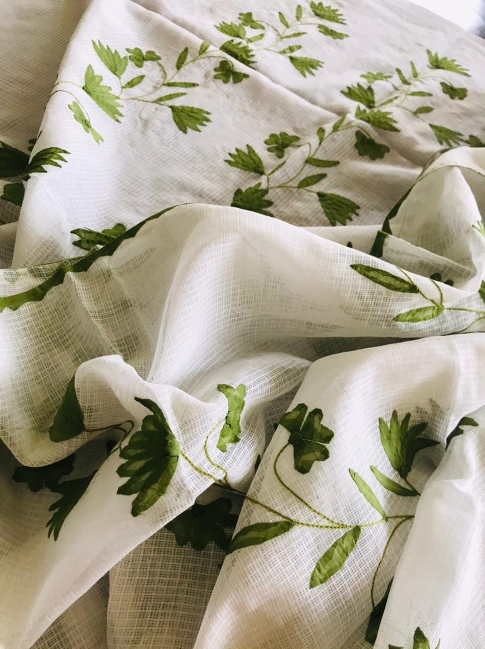 Pure Kota cotton Kurta with exquisite Phool Patti work - White-Green