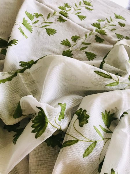 Image of Pure Kota cotton Kurta with exquisite Phool Patti work - White-Green