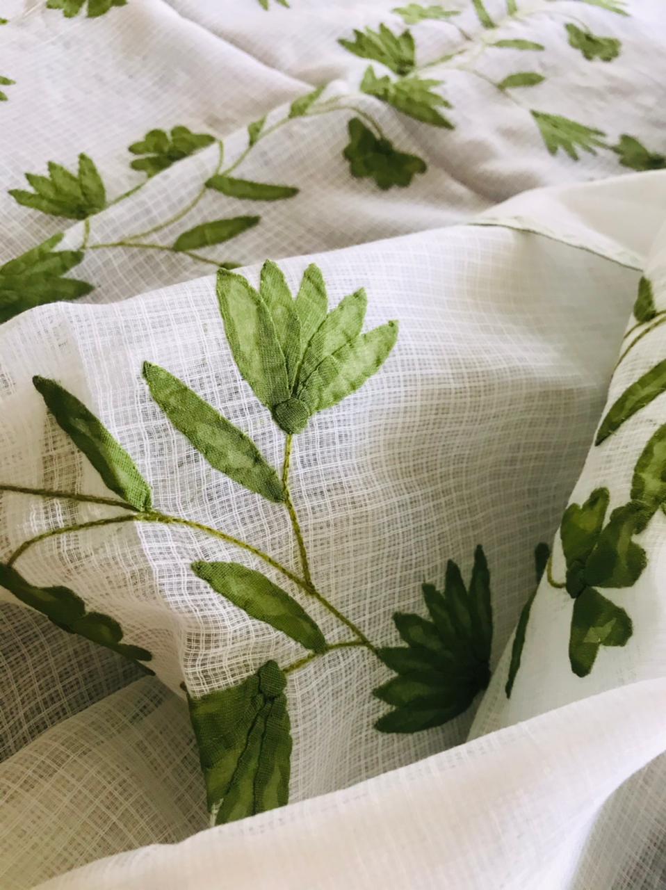 Pure Kota cotton Kurta with exquisite Phool Patti work - White-Green