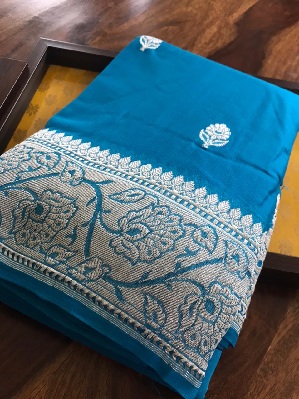 Pure Khaddi Georgette Handwoven saree - Blue