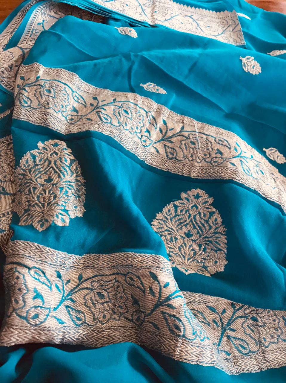 Pure Khaddi Georgette Handwoven saree - Blue