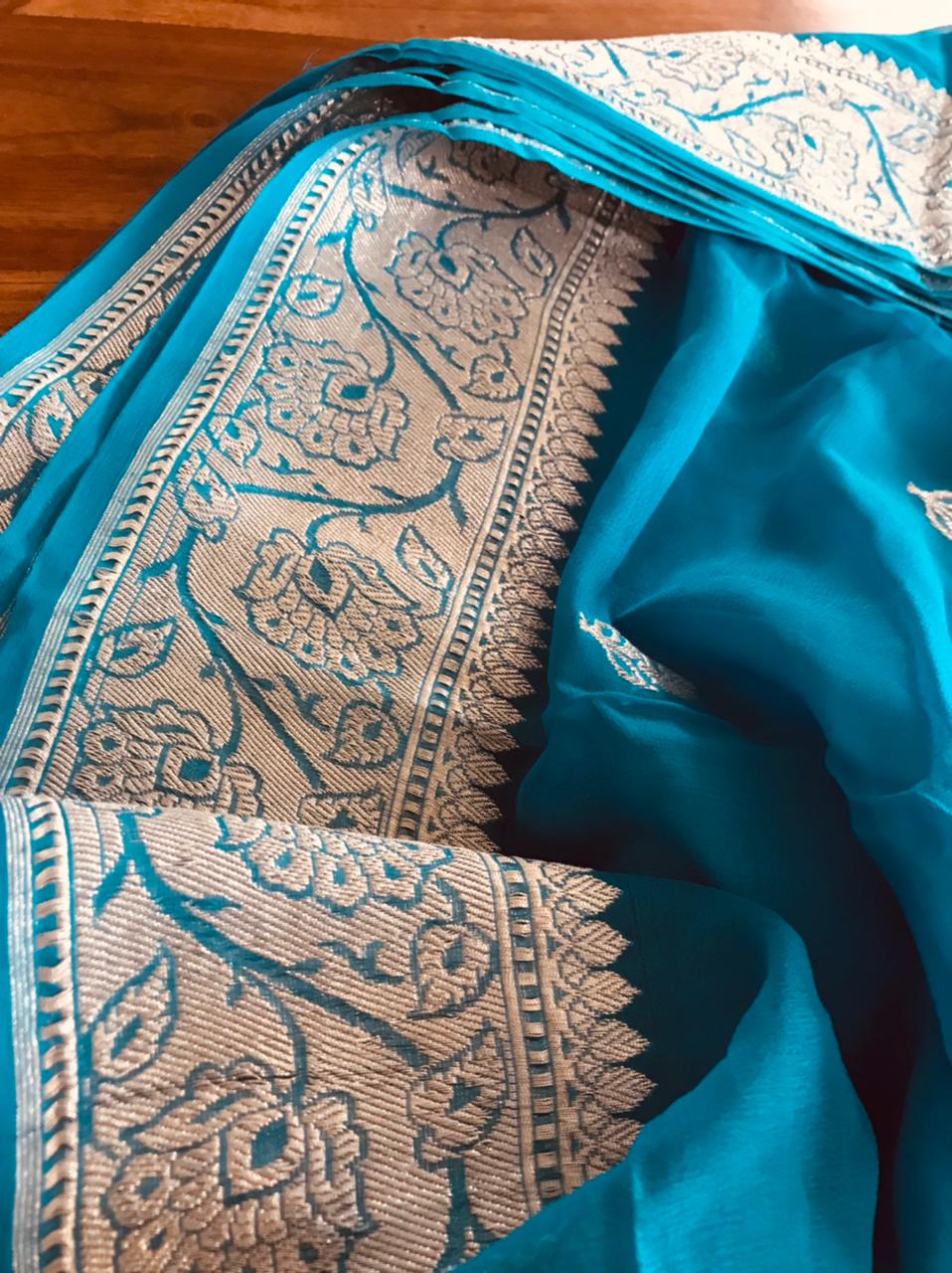 Pure Khaddi Georgette Handwoven saree - Blue