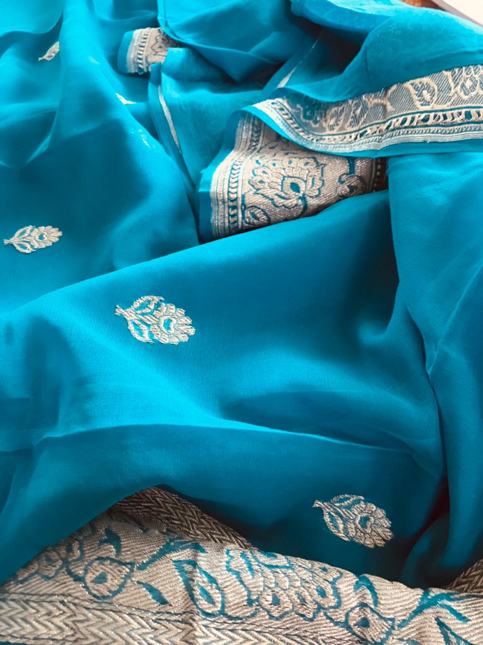 Pure Khaddi Georgette Handwoven saree - Blue