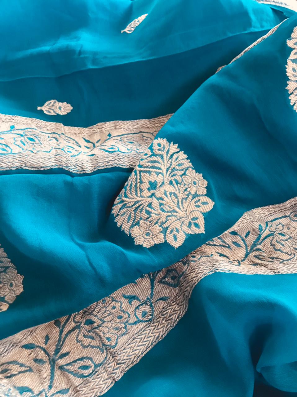 Pure Khaddi Georgette Handwoven saree - Blue