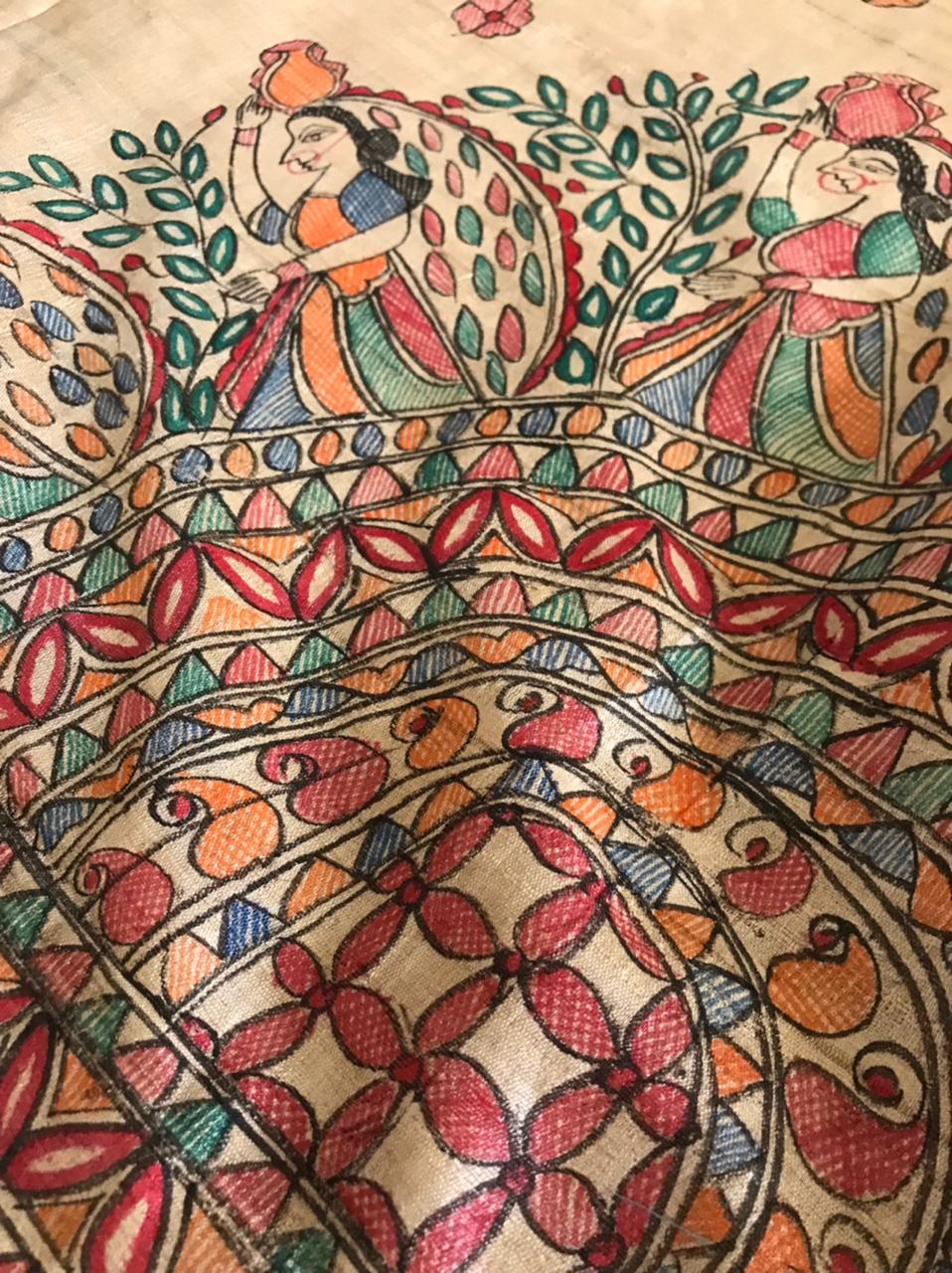 Handpainted Madhubani Pure Tussar Silk Kurta Dupatta sets