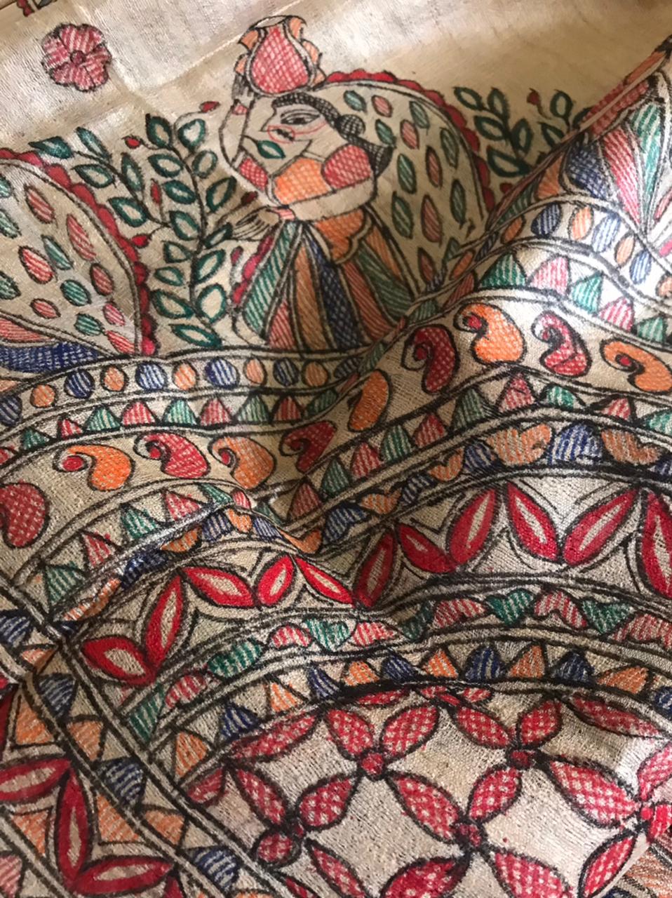 Handpainted Madhubani Pure Tussar Silk Kurta Dupatta sets