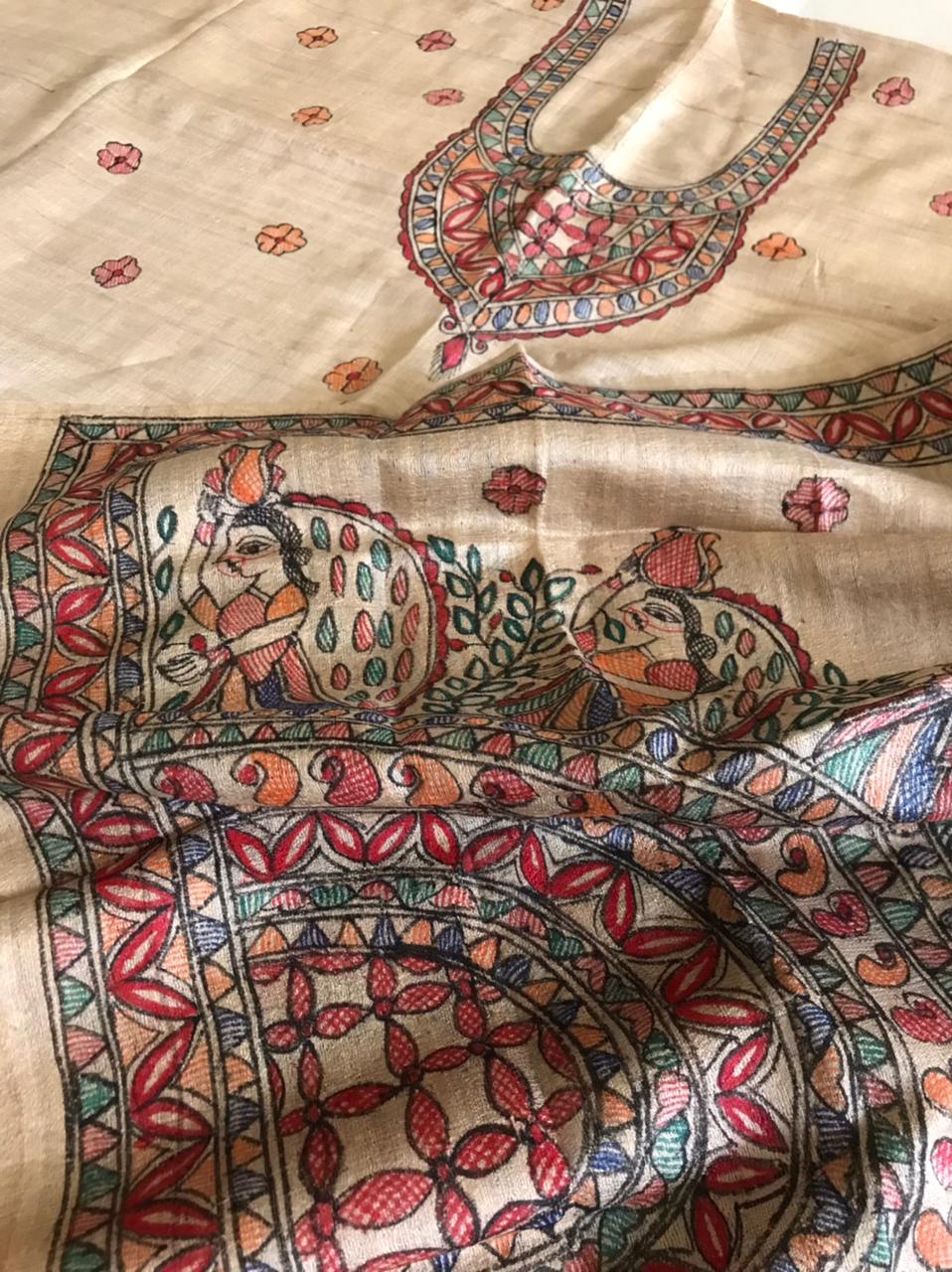 Handpainted Madhubani Pure Tussar Silk Kurta Dupatta sets