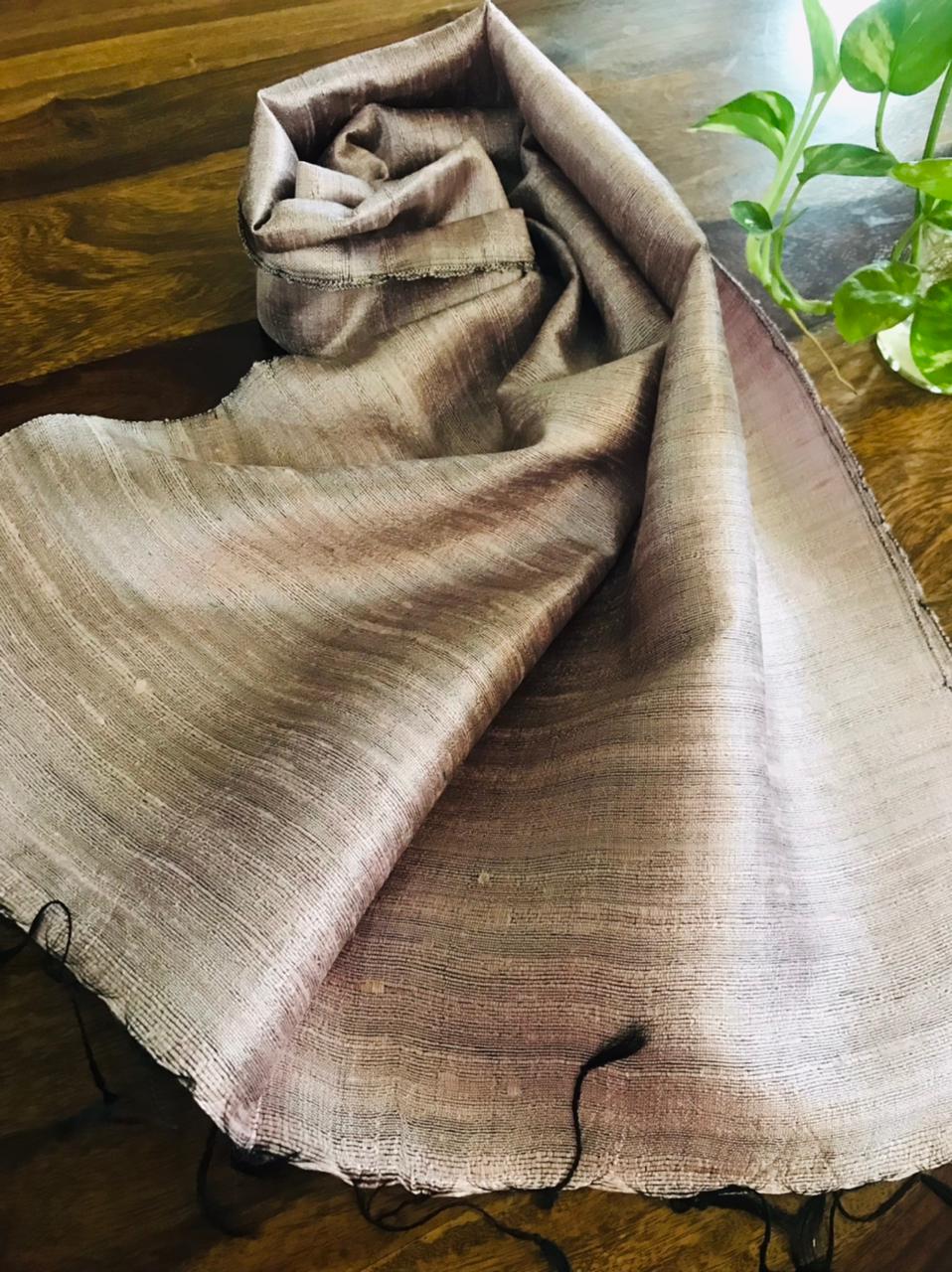 Vibrant pure Raw Silk Stole - Solid - Silver