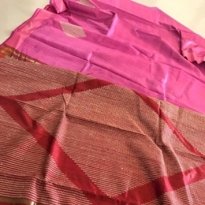 Pure Raw Silk Handloom Saree- Pink Red