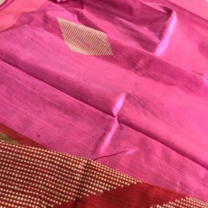 Pure Raw Silk Handloom Saree- Pink Red