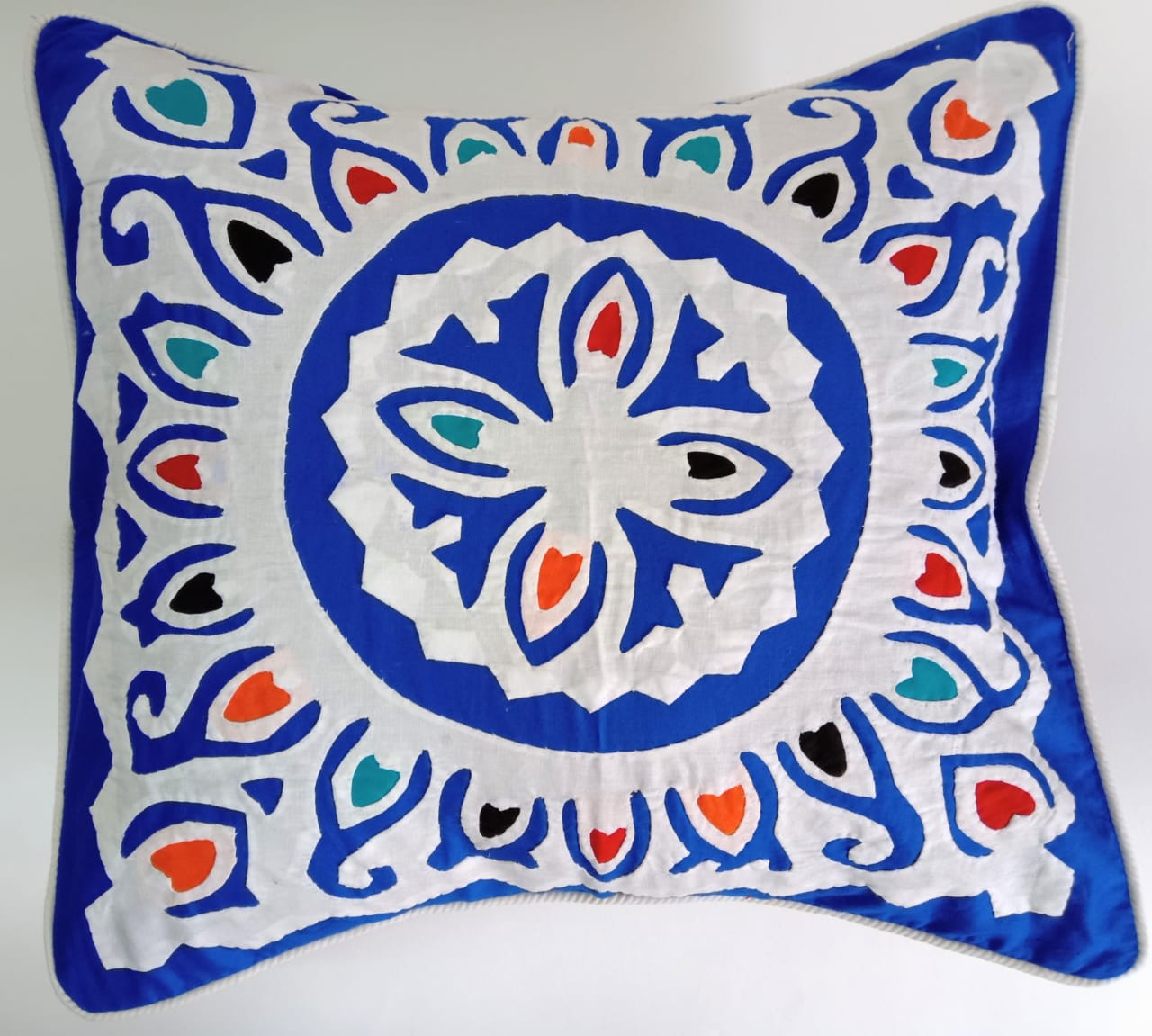 Handcrafted Applique work cushion covers- Blue and White