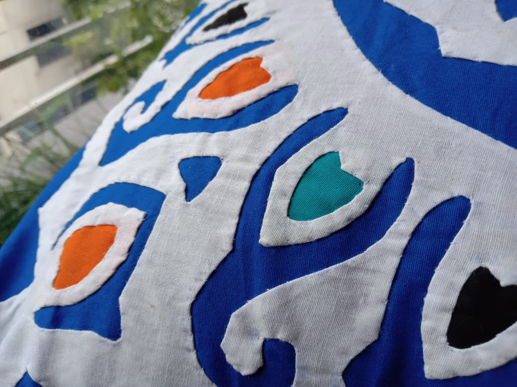 Handcrafted Applique work cushion covers- Blue and White