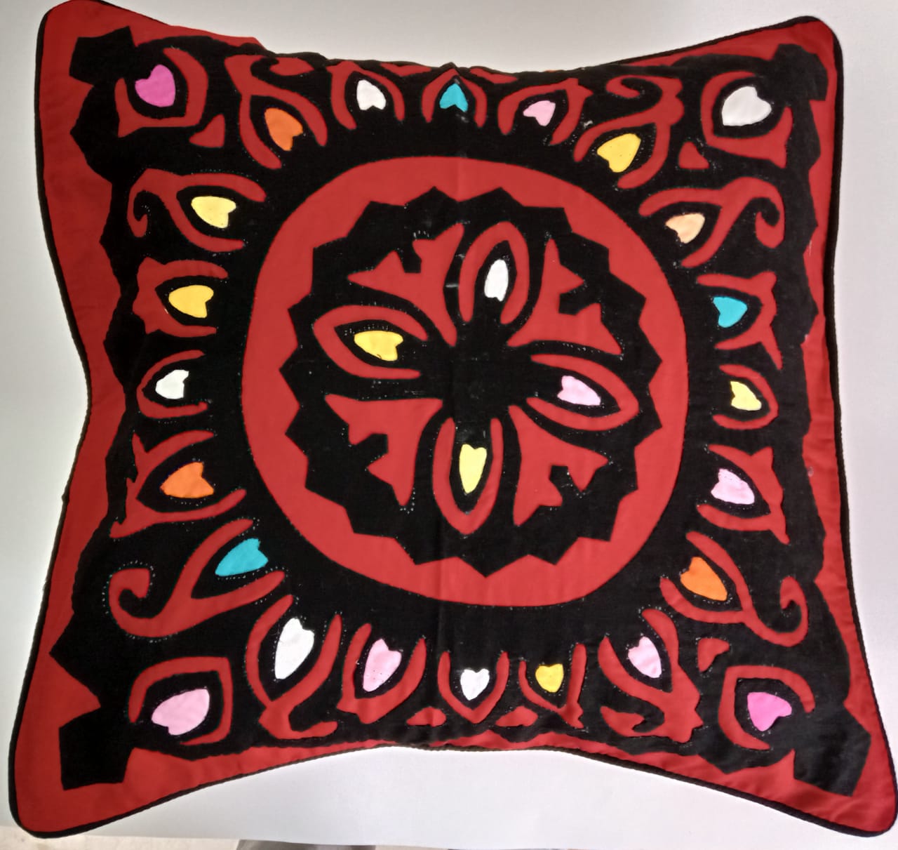 Handcrafted Applique work cushion covers- Red and Maroon