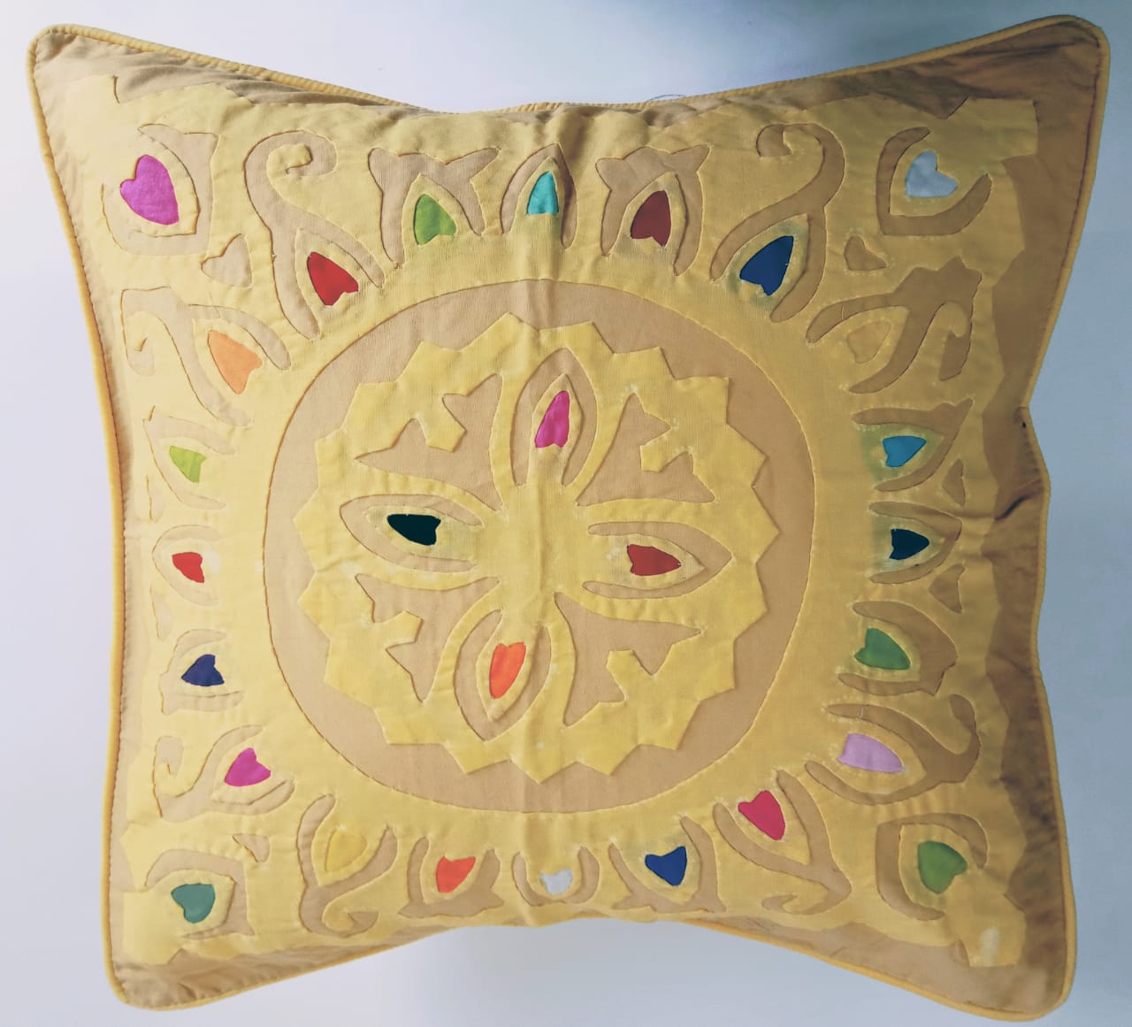 Handcrafted Applique work cushion covers- Beige