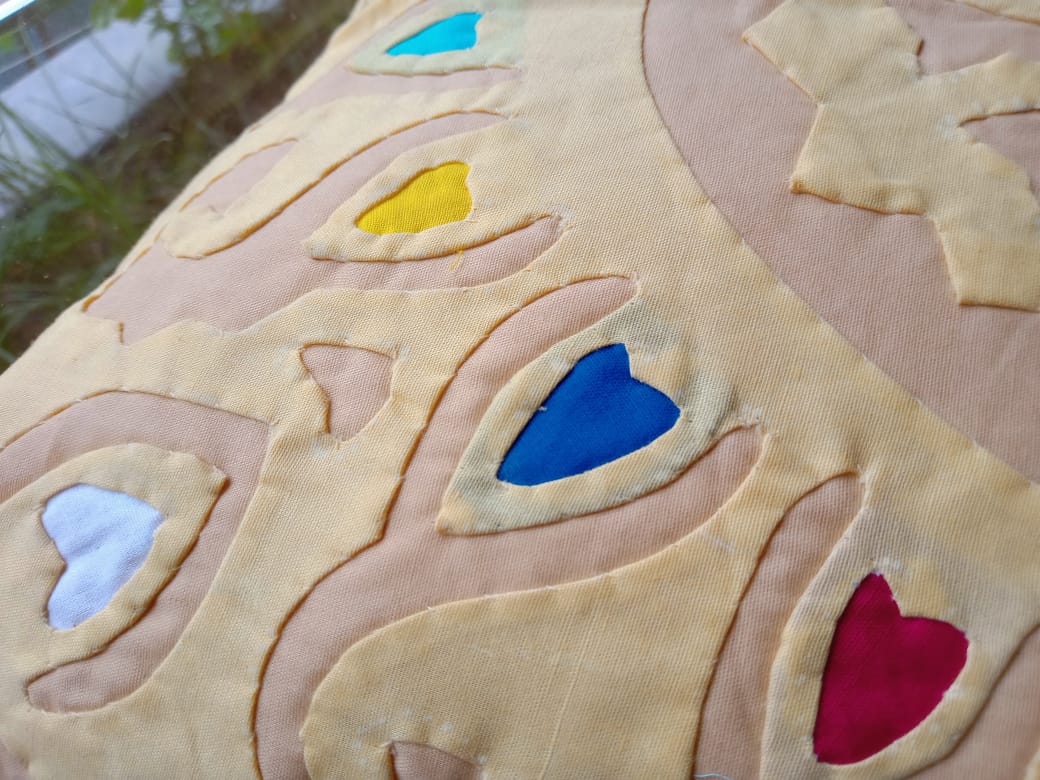 Handcrafted Applique work cushion covers- Beige