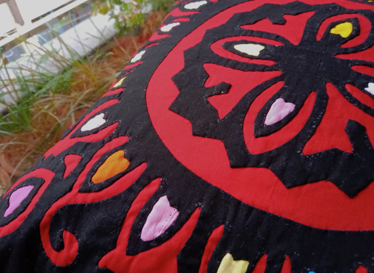 Handcrafted Applique work cushion covers- Red and Maroon