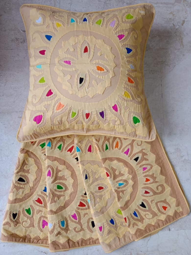 Handcrafted Applique work cushion covers- Beige