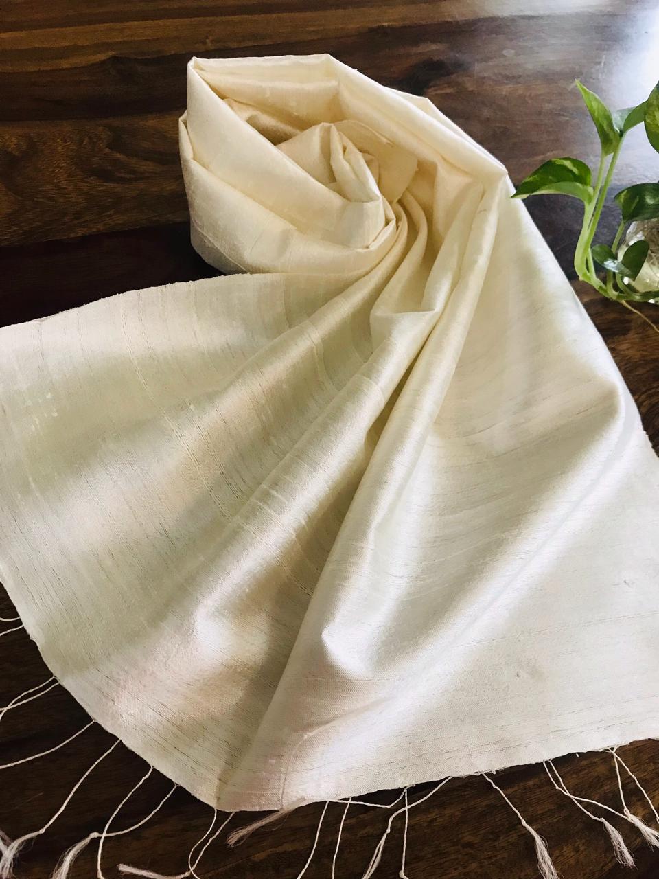 Vibrant pure Raw Silk Stole - Off White