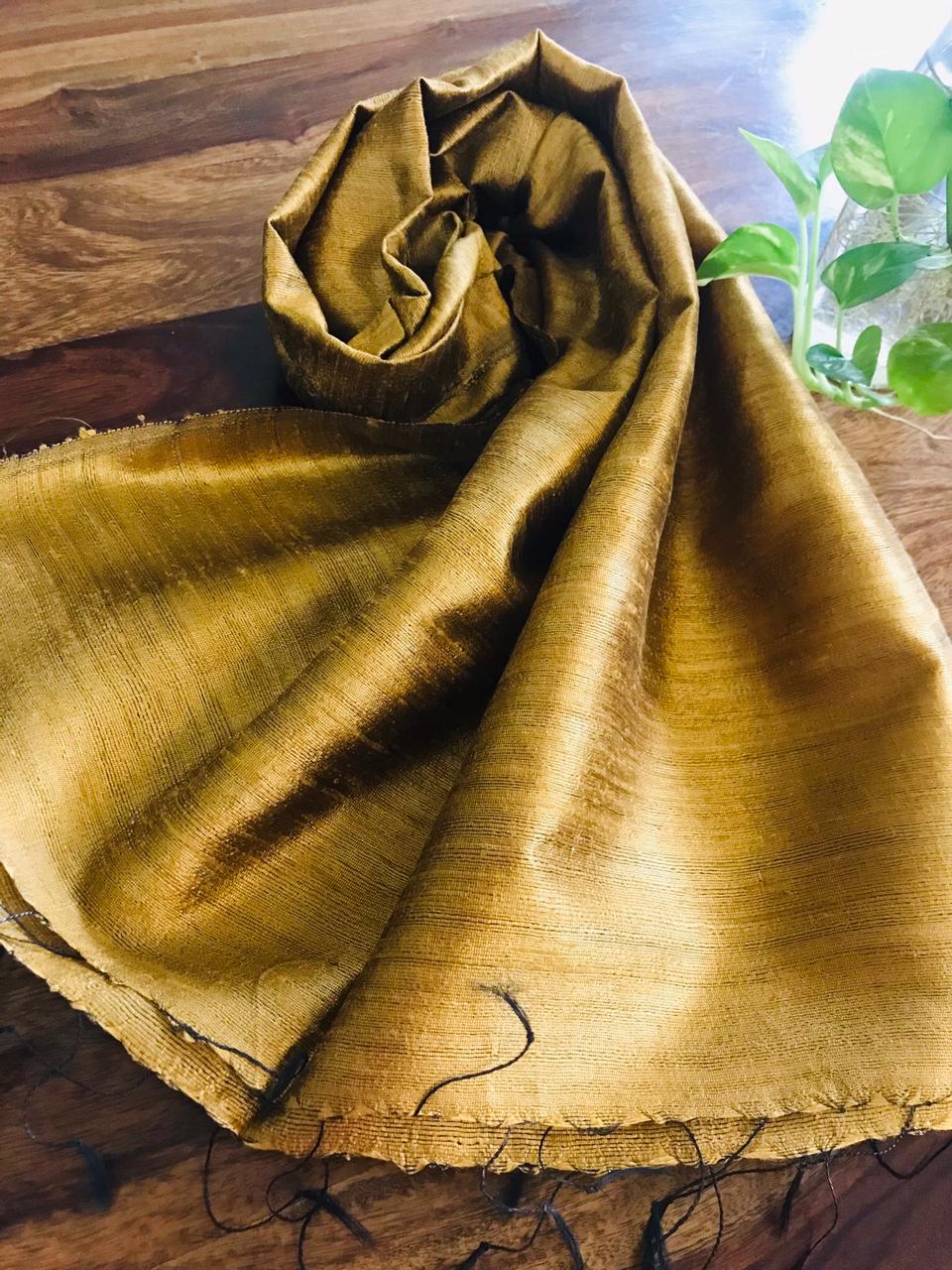 Vibrant pure Raw Silk Stole - Golden