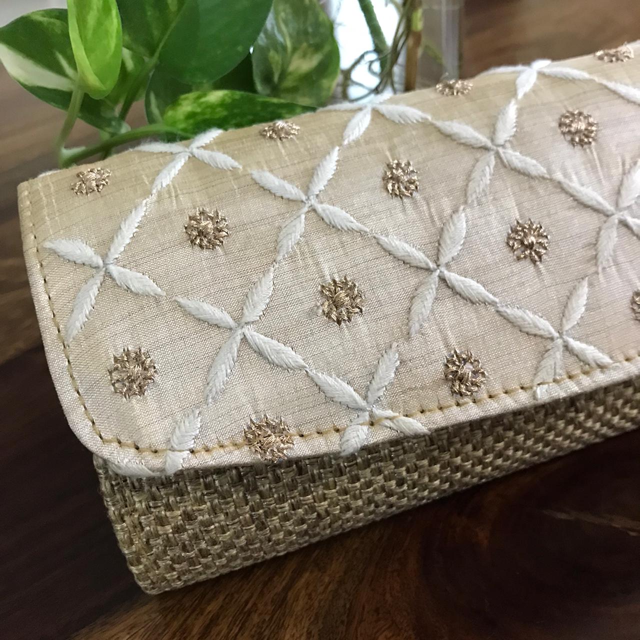 Chikankari Handcrafted clutches Purse