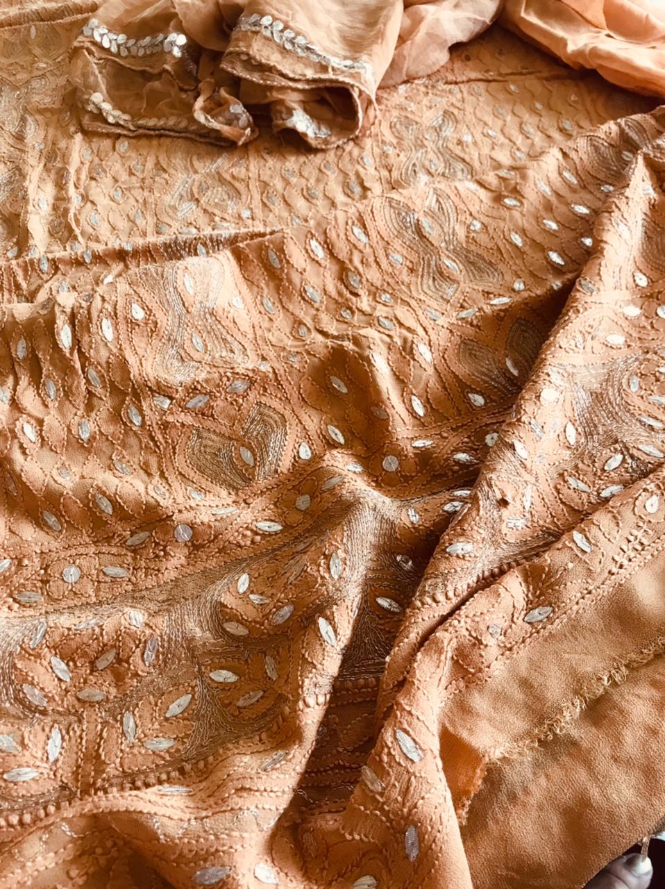 Pure Georgette Kurta with Chiffon Dupatta - Biscuit Brown