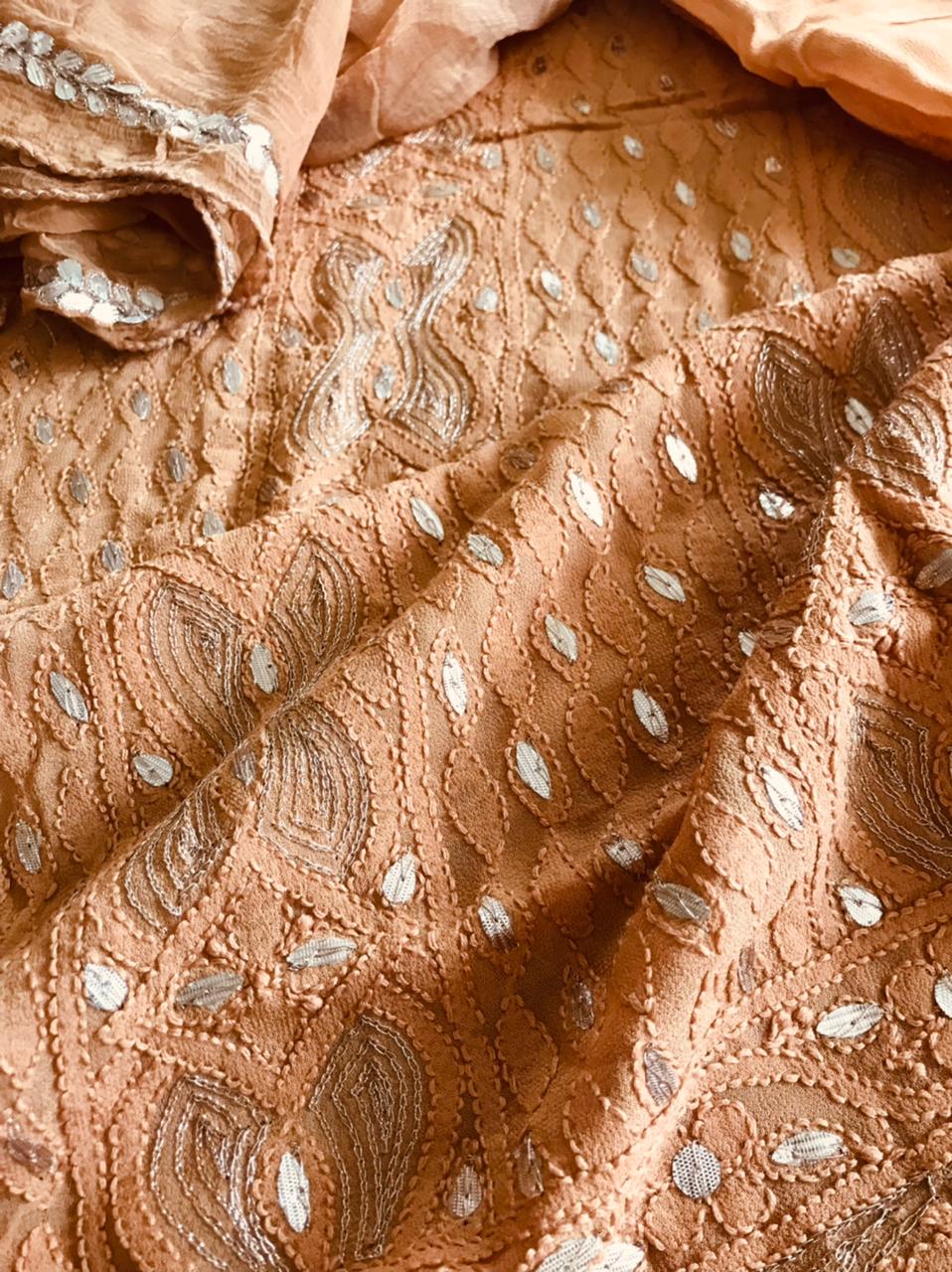 Pure Georgette Kurta with Chiffon Dupatta - Biscuit Brown