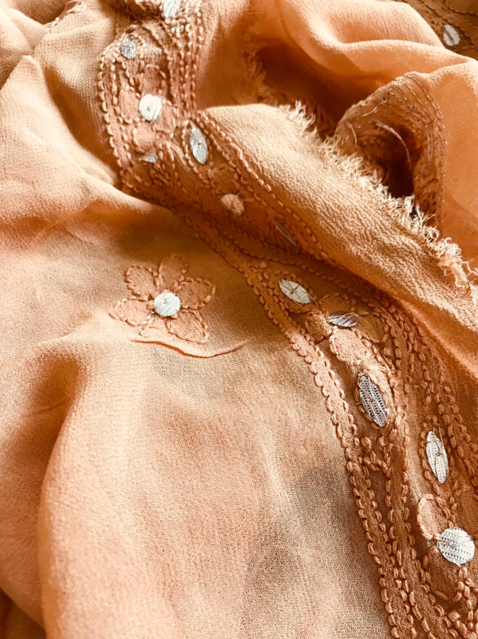 Pure Georgette Kurta with Chiffon Dupatta - Biscuit Brown