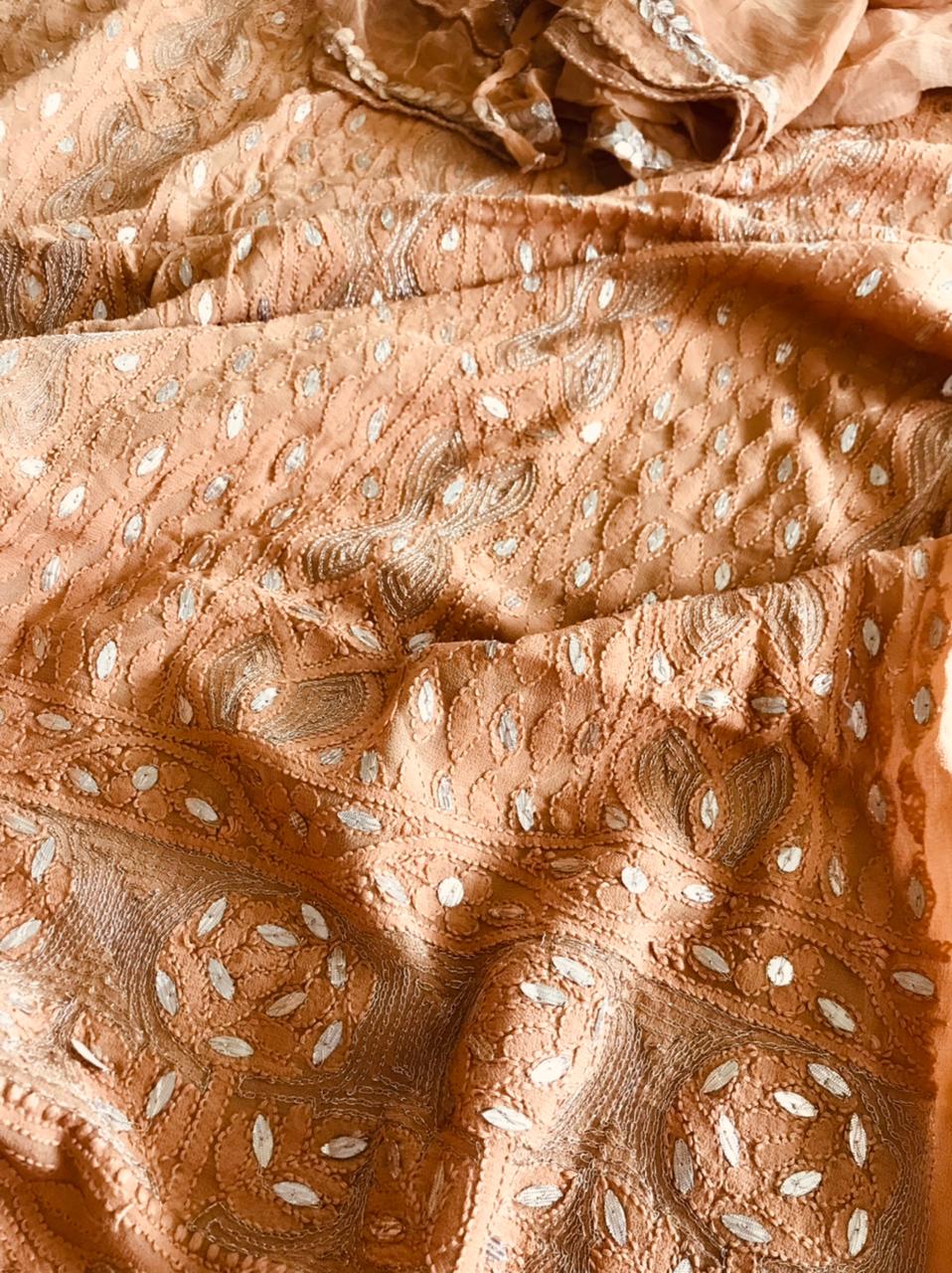 Pure Georgette Kurta with Chiffon Dupatta - Biscuit Brown