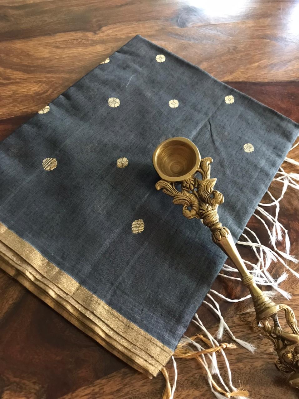 Chanderi Silk Handwoven Stole with zari motifs - Black