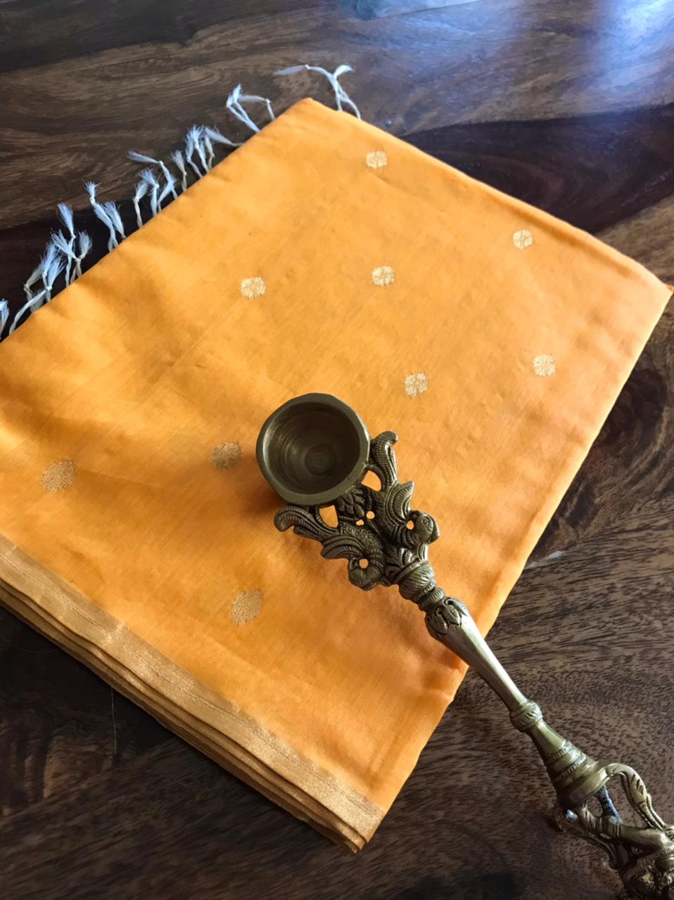 Chanderi Silk Handwoven Stole with zari motifs - Yellow