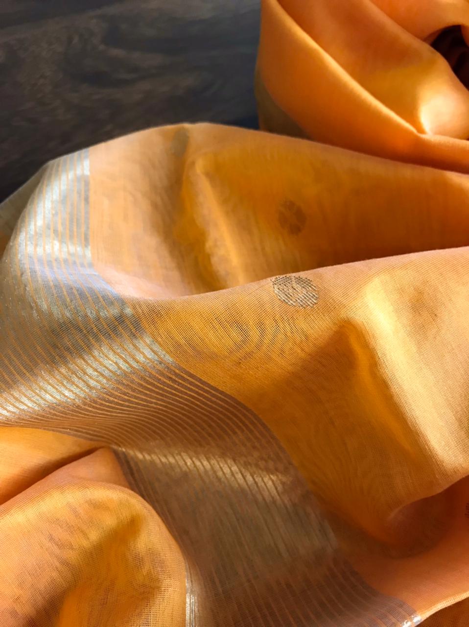 Chanderi Silk Handwoven Stole with zari motifs - Yellow