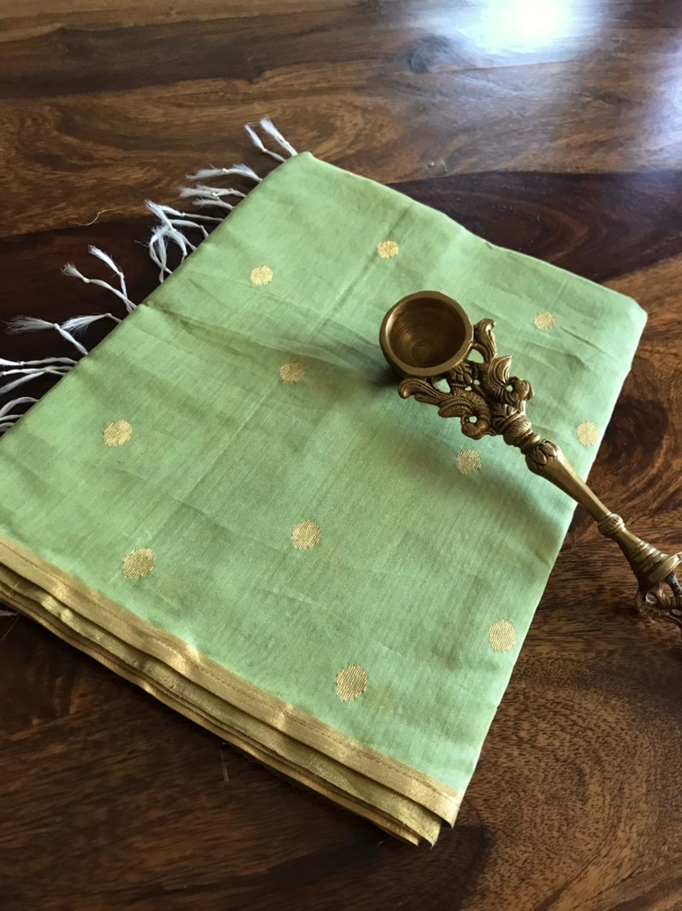 Chanderi Silk Handwoven Stole with zari motifs - Green