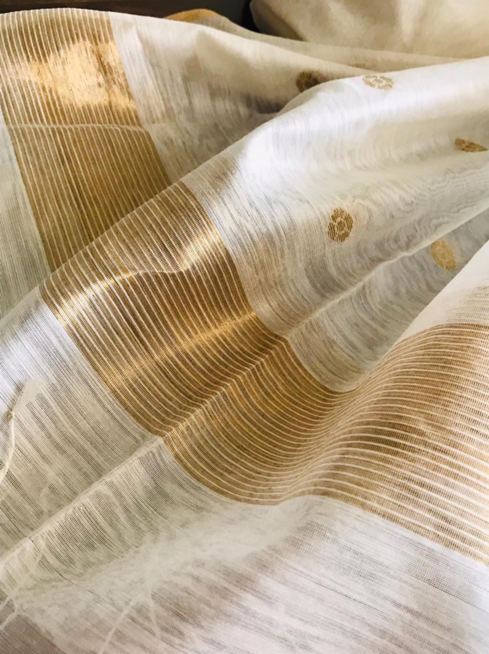 Chanderi Silk Handwoven Stole with zari motifs - Off white