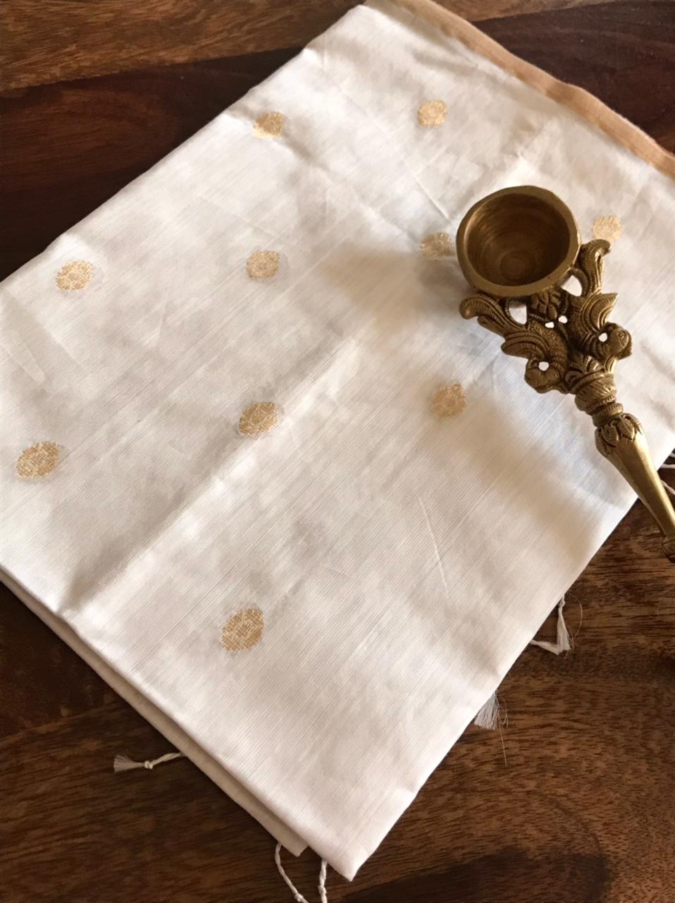 Chanderi Silk Handwoven Stole with zari motifs - Off white