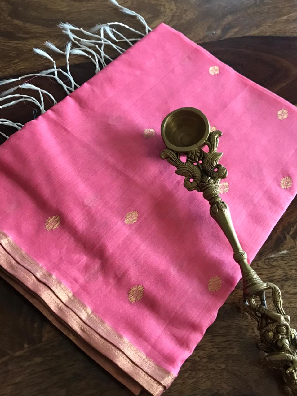Chanderi Silk Handwoven Stole with zari motifs - Pink